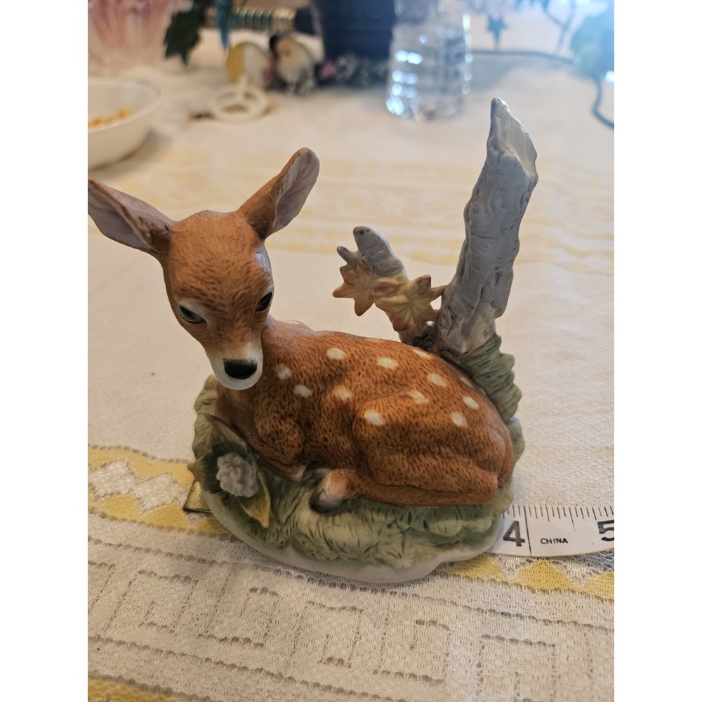 Vintage HOMCO Porcelain Fawn Deer In Forest Figurine Item